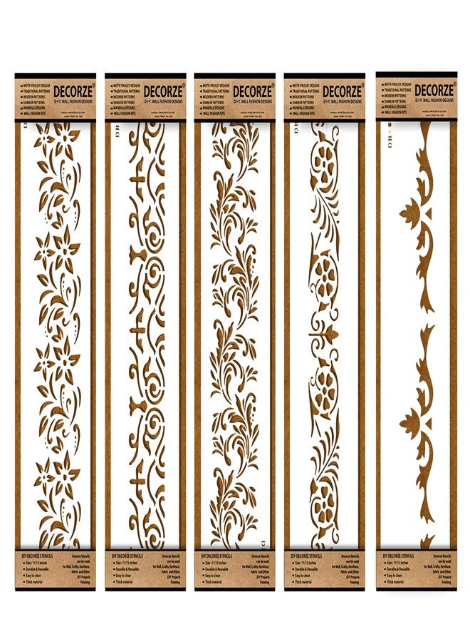 Decorze Plastic Stencils for Border Art, Stencils for Wall, Border Stencils for Wall Painting Suitable for Room Wall Decoration Purpose (Set of 5)(Color-White)|Design-16